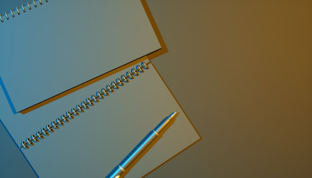 黑色笔记本，黑色背景，蓝色和黄色灯光图片下载