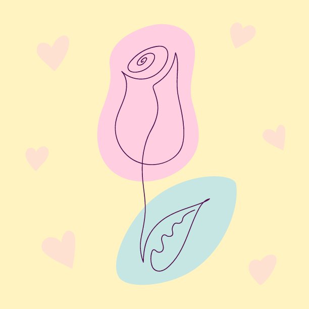 玫瑰花采用连续线描技法绘制。贺卡创作在一条线的艺术风格。爱情和浪漫的主题。横幅模板与花盛开。图片下载