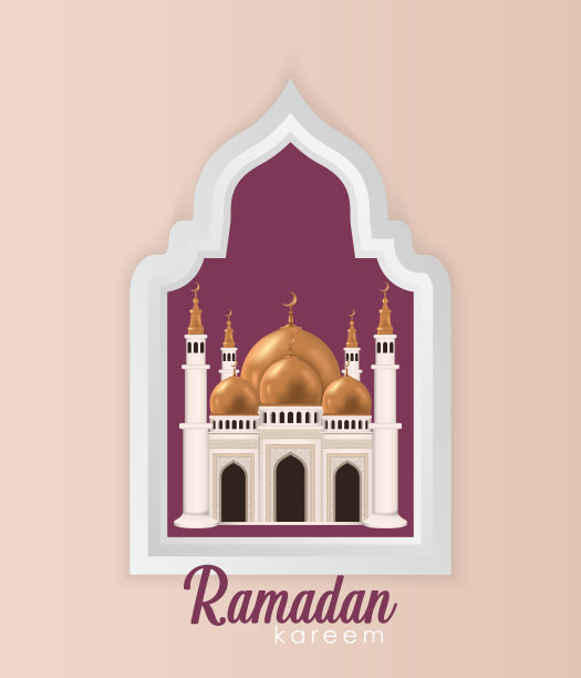 斋月卡里姆伊斯兰问候设计，现实的清真寺设计与大理石背景。复制空间文本，矢量插图。图片下载
