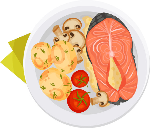 烤鲑鱼排配蘑菇和番茄图片下载