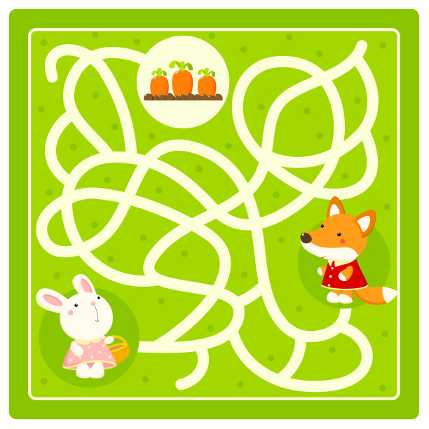 迷宫游戏的卡通兔子，狐狸和胡萝卜的孩子图片下载