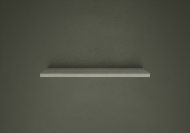 漂浮的架子，空的架子和石膏墙，3d渲染。图片下载