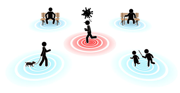 与人保持距离。避免与人接触。感染的风险。三维渲染图片下载