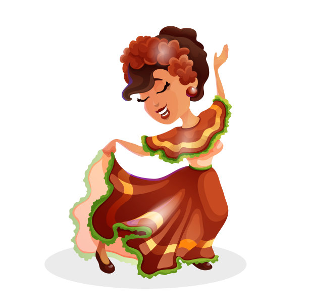 矢量插图的年轻女子在传统的墨西哥服装，跳舞的女孩。性状在白色上孤立图片下载