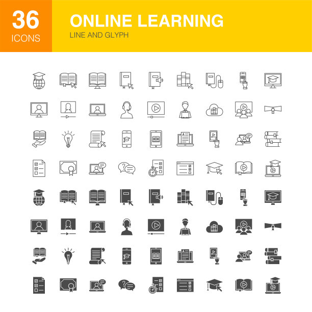 在线学习线性Web字形图标图片下载