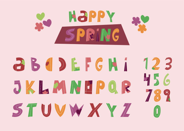 有趣的卡通字母。彩色矢量英文字母，复古字体，手绘有趣的排版，数字图片下载