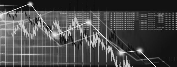 崩溃的经济衰退。股票价格下跌图表。黑白插图。素材图片
