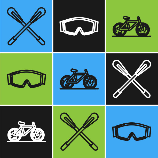 划水自行车和滑雪镜交叉线图片下载