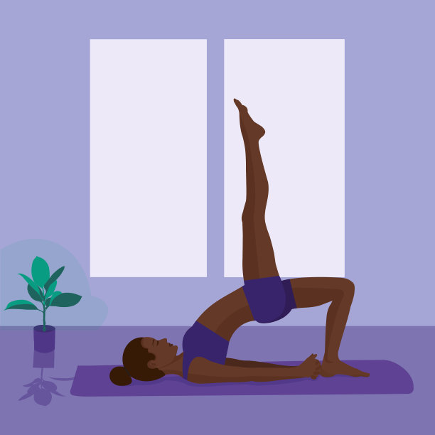 一个年轻的瑜伽女子在蓝色的背景上摆姿势。放松和冥想。图片下载