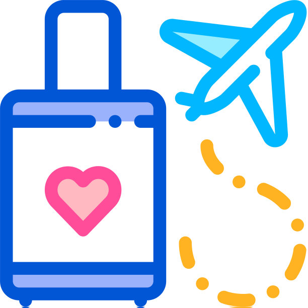 手提箱和飞机蜜月旅行的图标图片下载