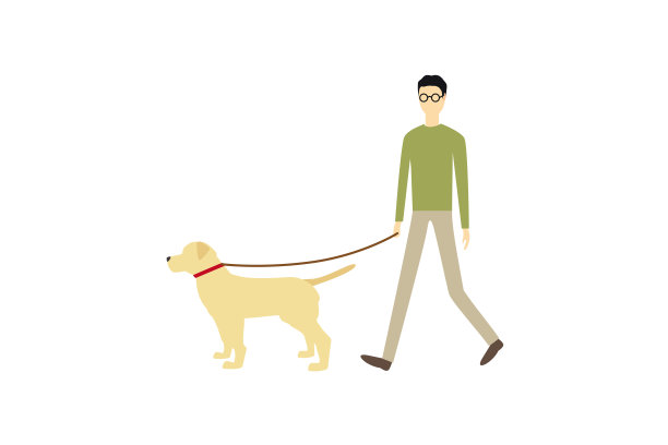 一个遛狗的人。图片下载