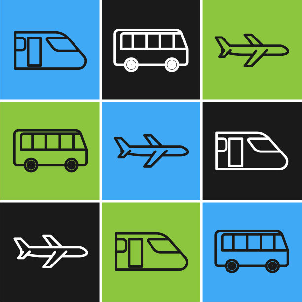 设置线路、火车、飞机和公交车图标图片下载