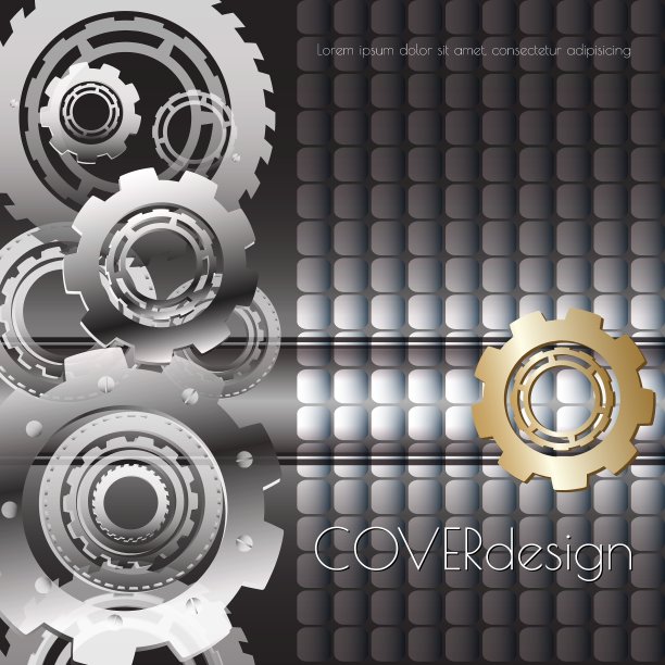 方形封面设计与金色齿轮图片下载
