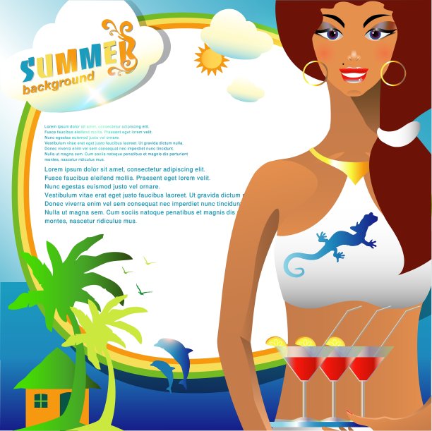 夏天的背景或卡片与性感的女孩图片下载