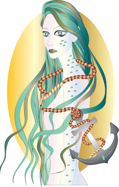 美丽的海妖，长着绿色的长发图片下载