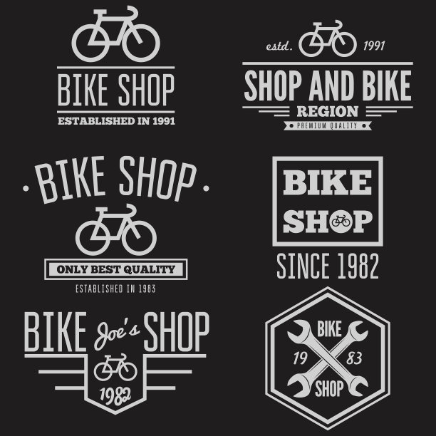 一套复古和现代的自行车商店标志徽章图片下载