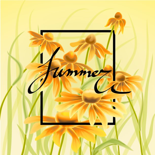 橙色和黄色花与绿色叶花图片下载