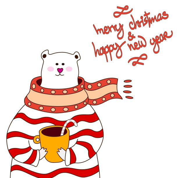 戴着围巾的手绘北极熊图片下载