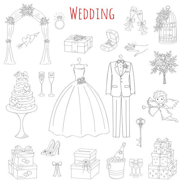 一套手绘婚礼图标图片下载
