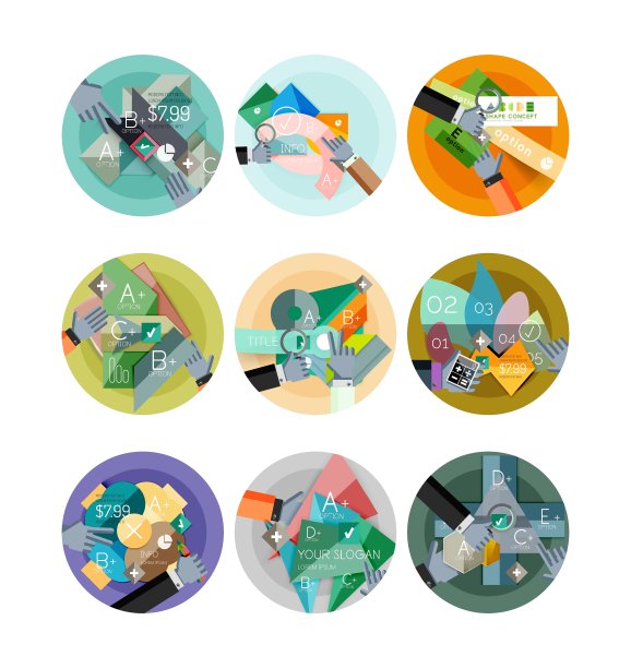 一套平面设计圆信息图图标图片下载