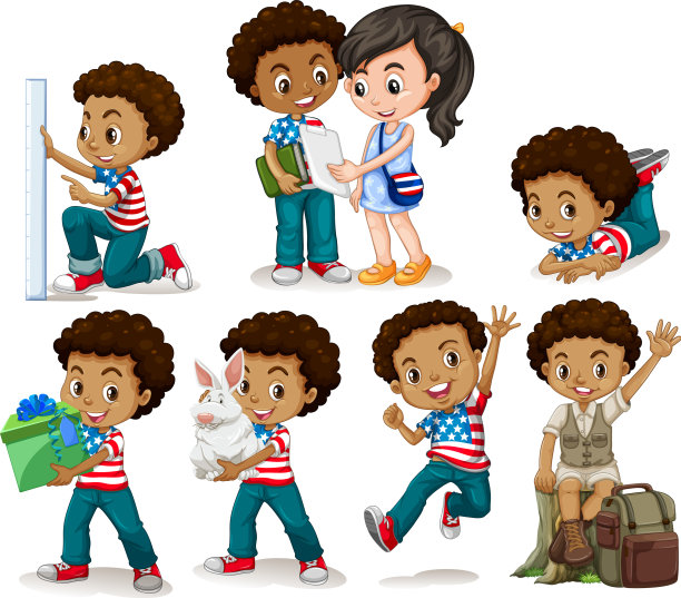 一个非裔美国男孩在做不同的活动图片下载
