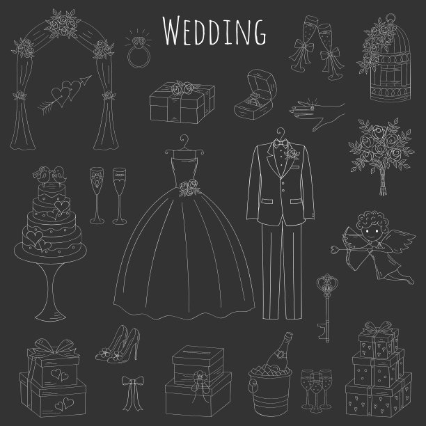 一套手绘婚礼图标图片下载