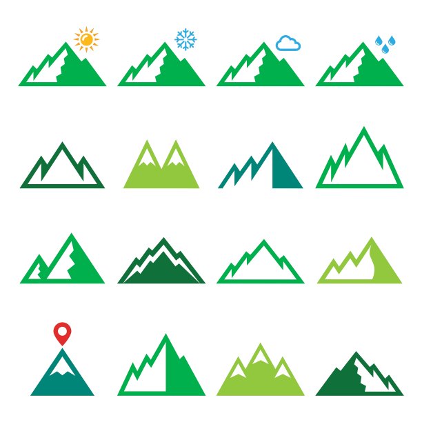 山脉自然绿色图标集图片下载