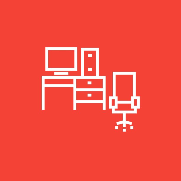 电脑设置与桌子和椅子线图标图片下载