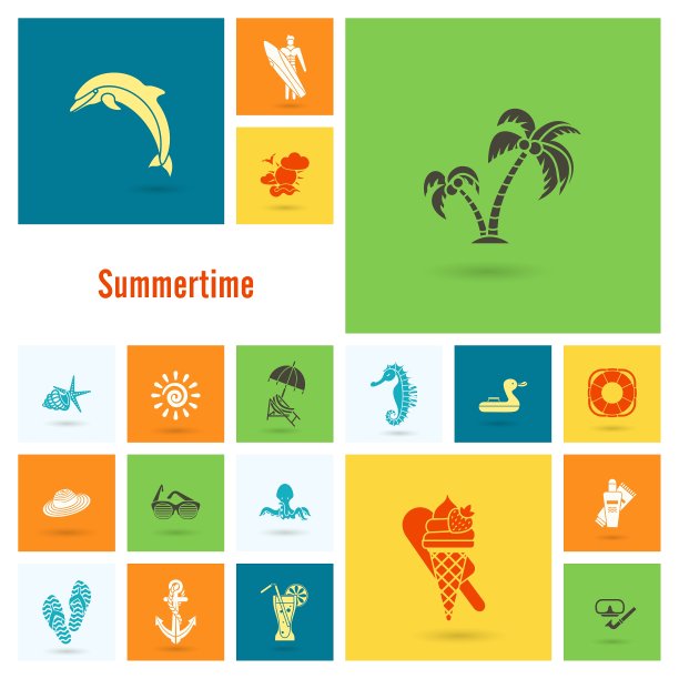 夏季和海滩简单的平面图标图片下载