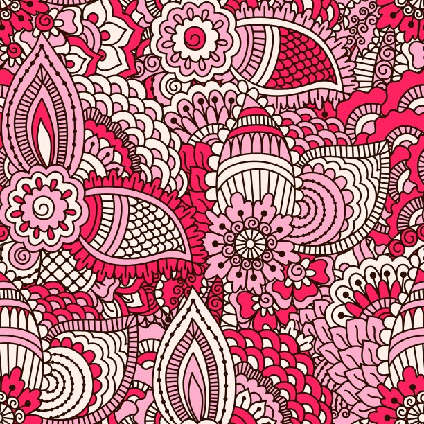 手绘无缝图案与花卉元素图片下载