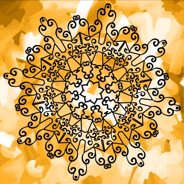 勾勒曼荼罗印花在黄色水彩图片下载