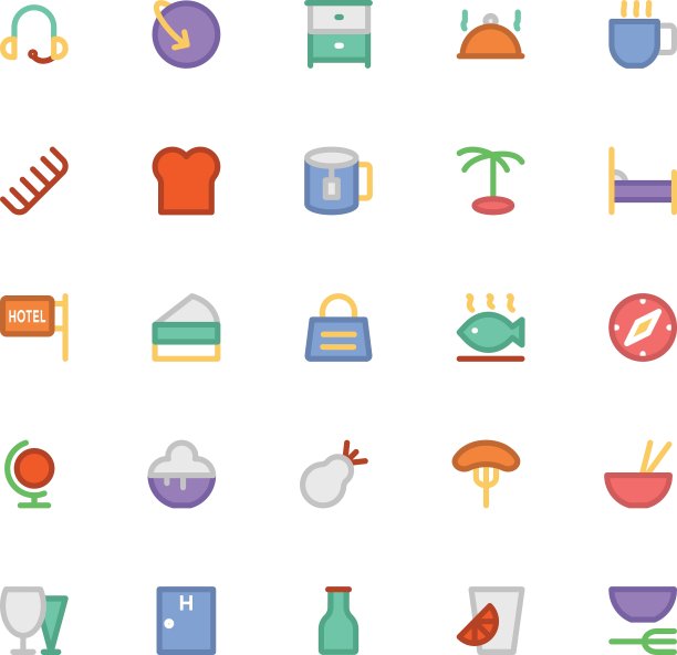 酒店和餐厅的彩色图标图片下载