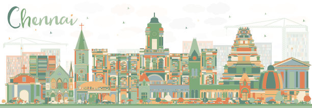 带有彩色地标的金奈天际线图片下载