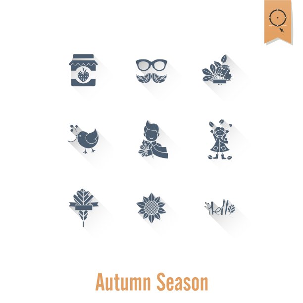 一套平坦的秋天图标图片下载