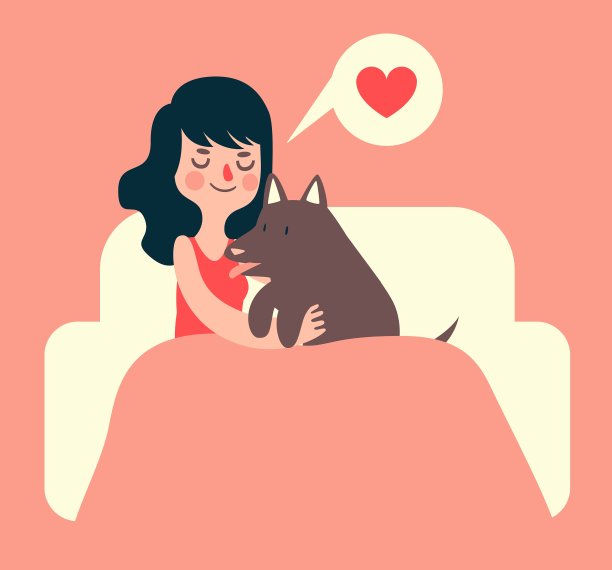 沙发上的女孩和狗图片下载