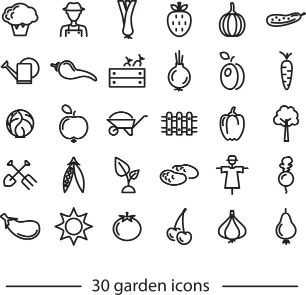 一组花园线图标图片下载