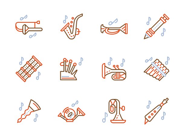 铜管音乐的简单颜色线图标图片下载