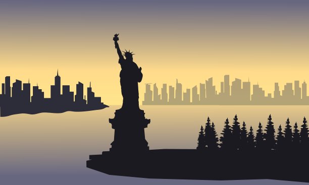 日落时分的自由女神像图片下载