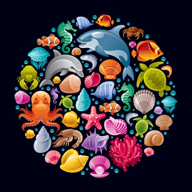 海洋旅游图标设置与水下潜水动物图片下载