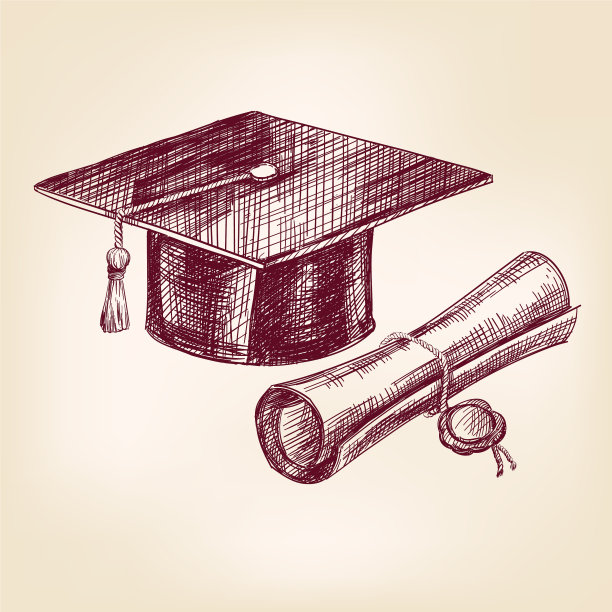 毕业帽和毕业证书手绘图片下载