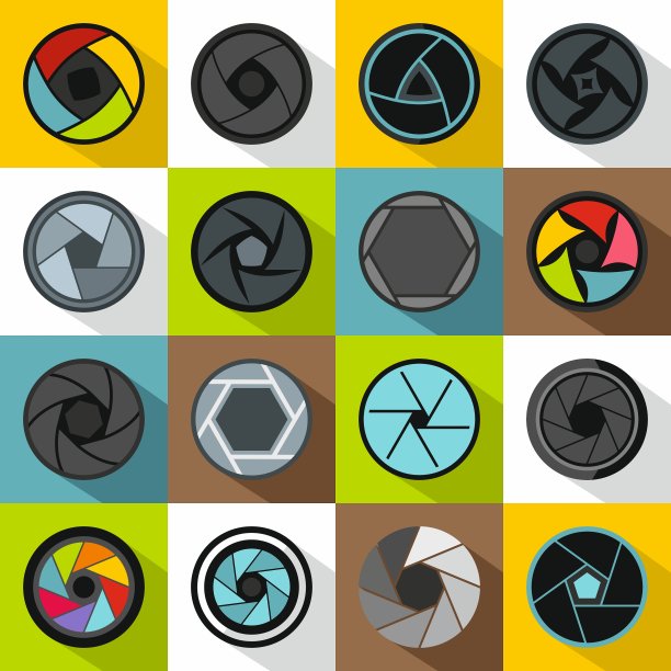 照片隔膜图标设置扁平风格图片下载