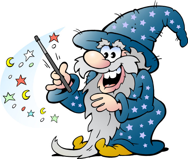 卡通的一个快乐的老巫师魔术人拿着一个图片下载