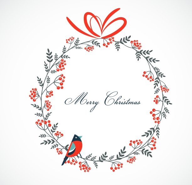 圣诞花环与鸟和ashberry图片下载