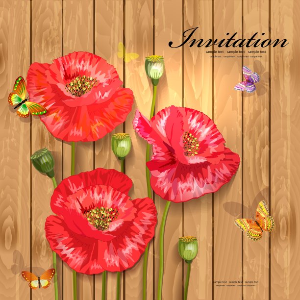 木桌上的红花特写图片下载