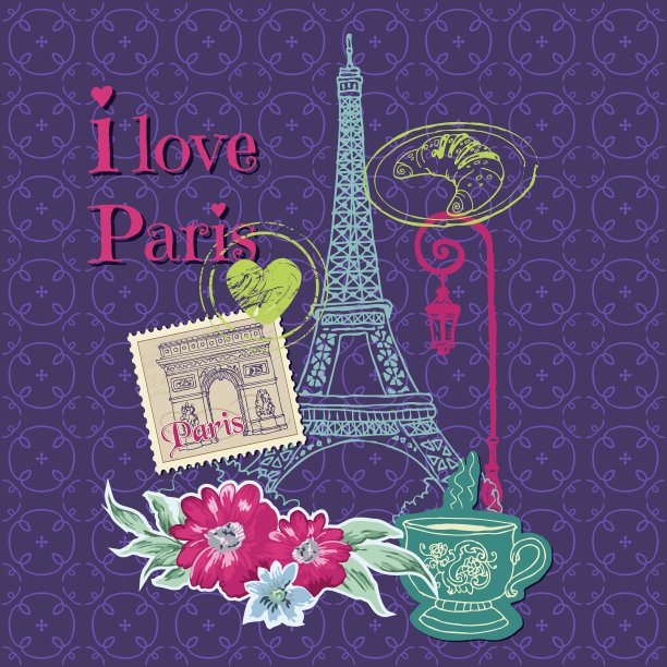 剪贴簿设计元素-巴黎复古卡片图片下载