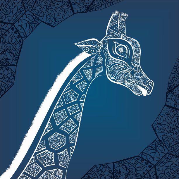 漂亮的成年长颈鹿手绘图片下载