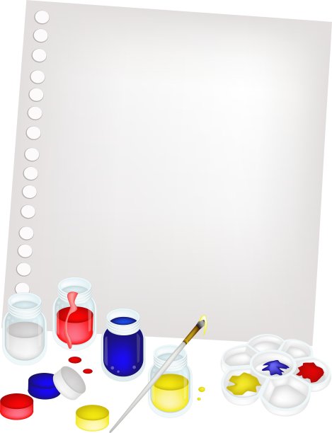用刷子和空白的颜料罐和调色板图片下载