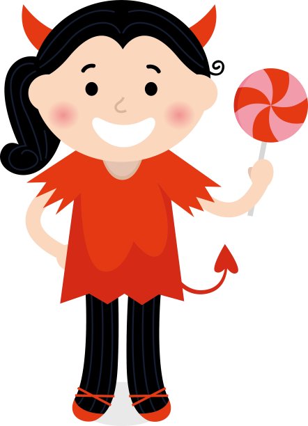 可爱的小恶魔女孩穿着红色的服装图片下载