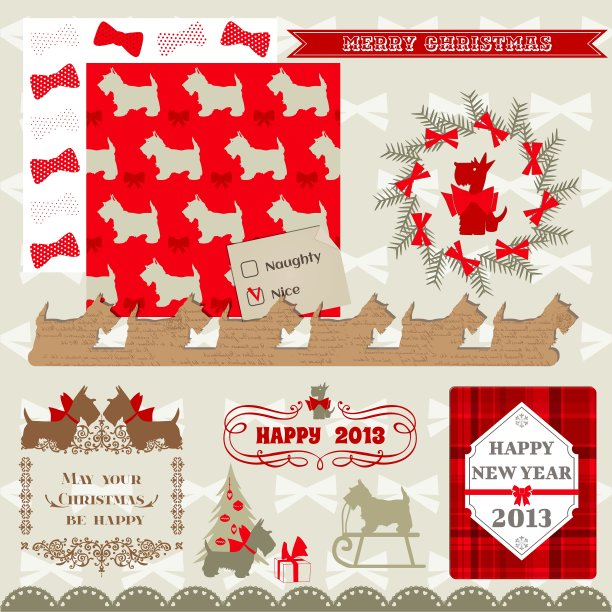 剪贴簿设计元素-复古圣诞狗图片下载
