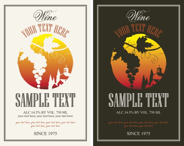 带有意大利风景的葡萄酒标签图片下载